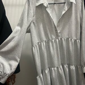 Express White Tiered Collared Dress with Bishop Sleeves